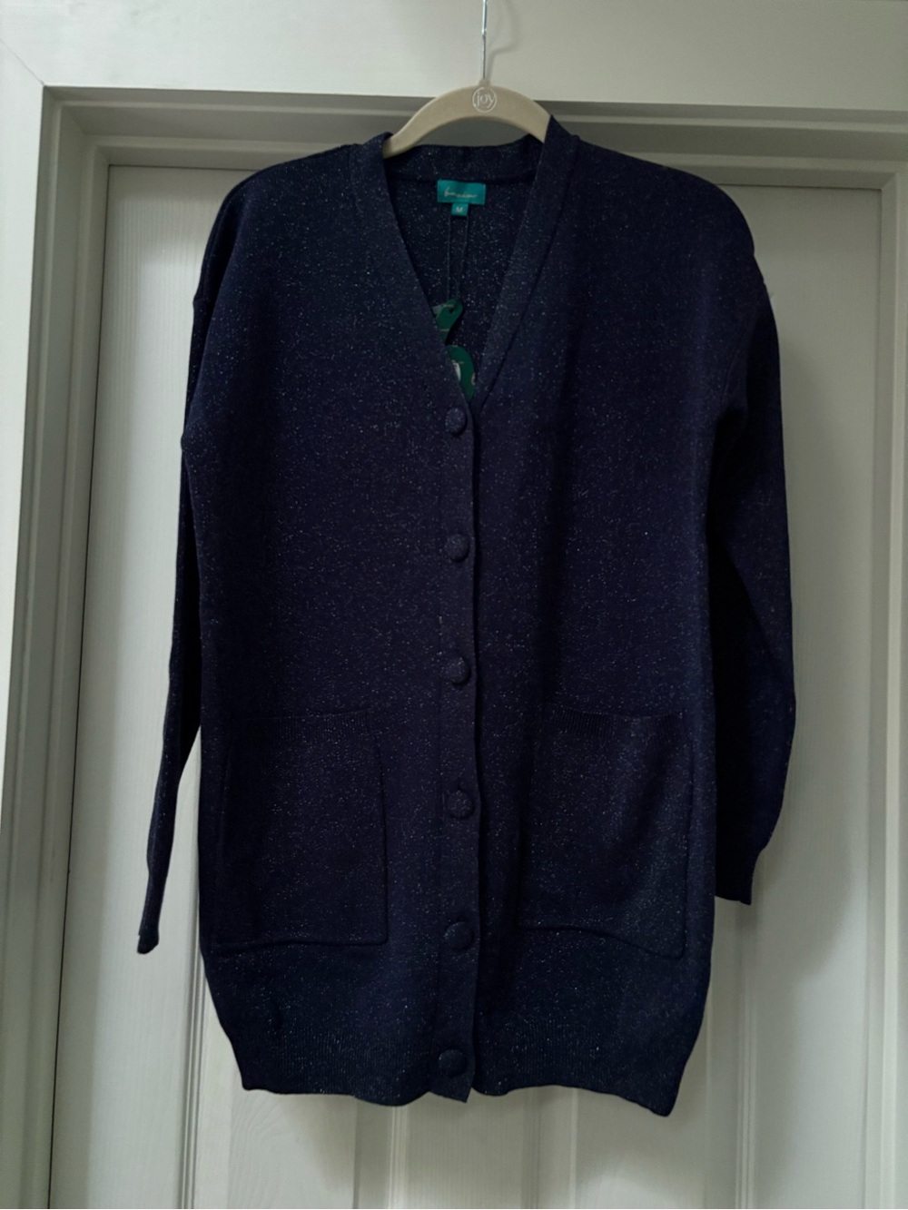 Navy Sparkle Button-Front Longline Cardigan